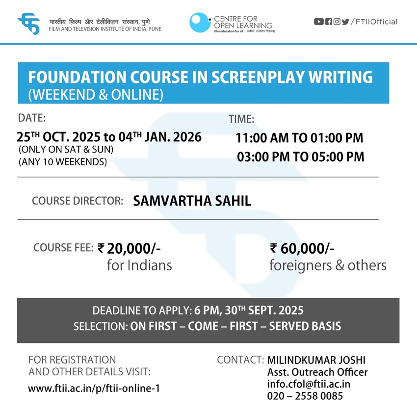 Foundation Course in Screenplay Writing (25 October 2025 - 04 January 2026) - Weekend &amp; Online