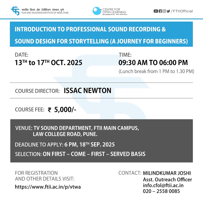 Introduction to Professional Sound Recording and Sound Design for Storytelling (a Journey for Beginners) (13 - 17 October 2025)