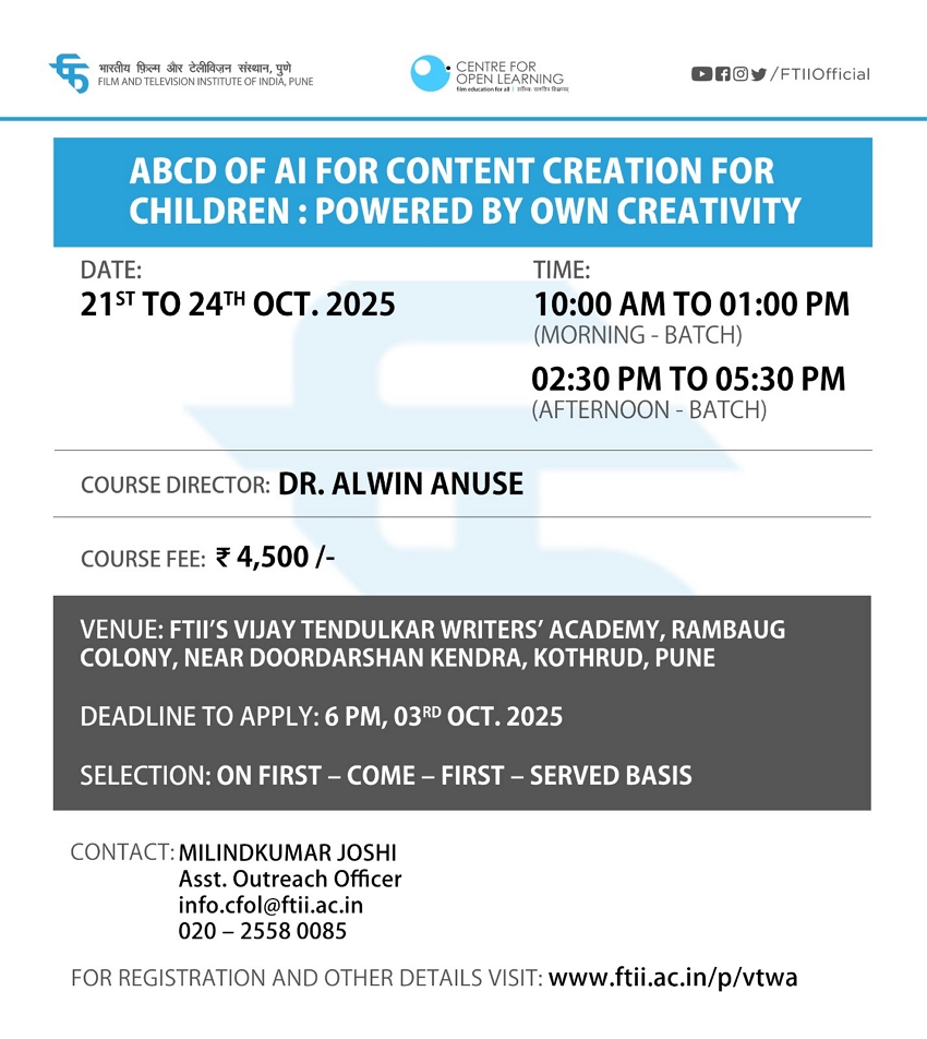 ABCD of AI for Content Creation for Children: Powered by own creativity in Pune (21-24 October 2025)