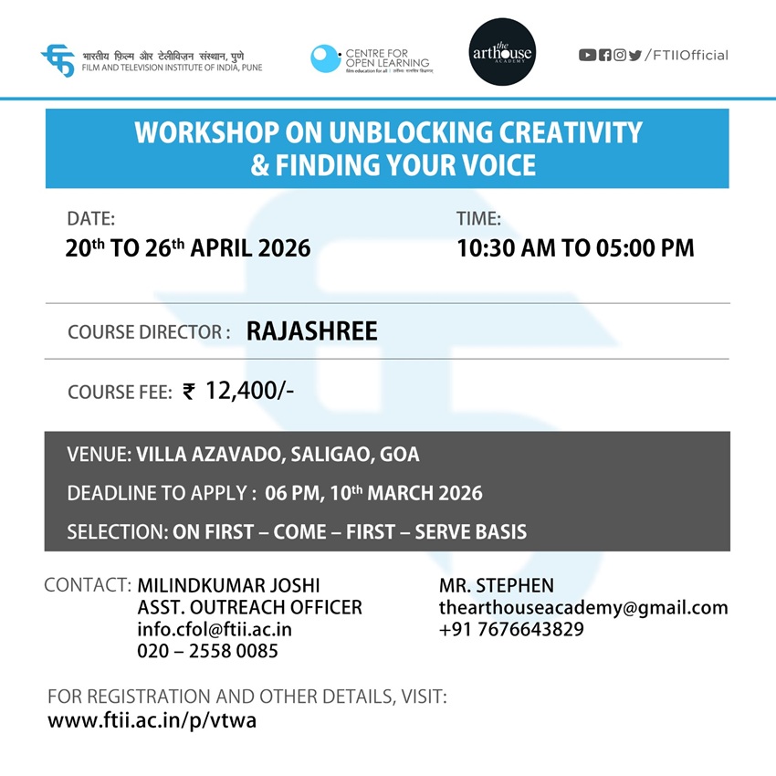 Workshop on Unblocking Creativity &amp; Finding Your Voice in Goa ( 20 to 26 April 2026)