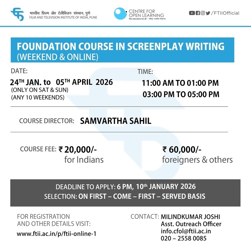 Weekend Online Foundation Course in Screenplay Writing (24 January – 05 April 2026)