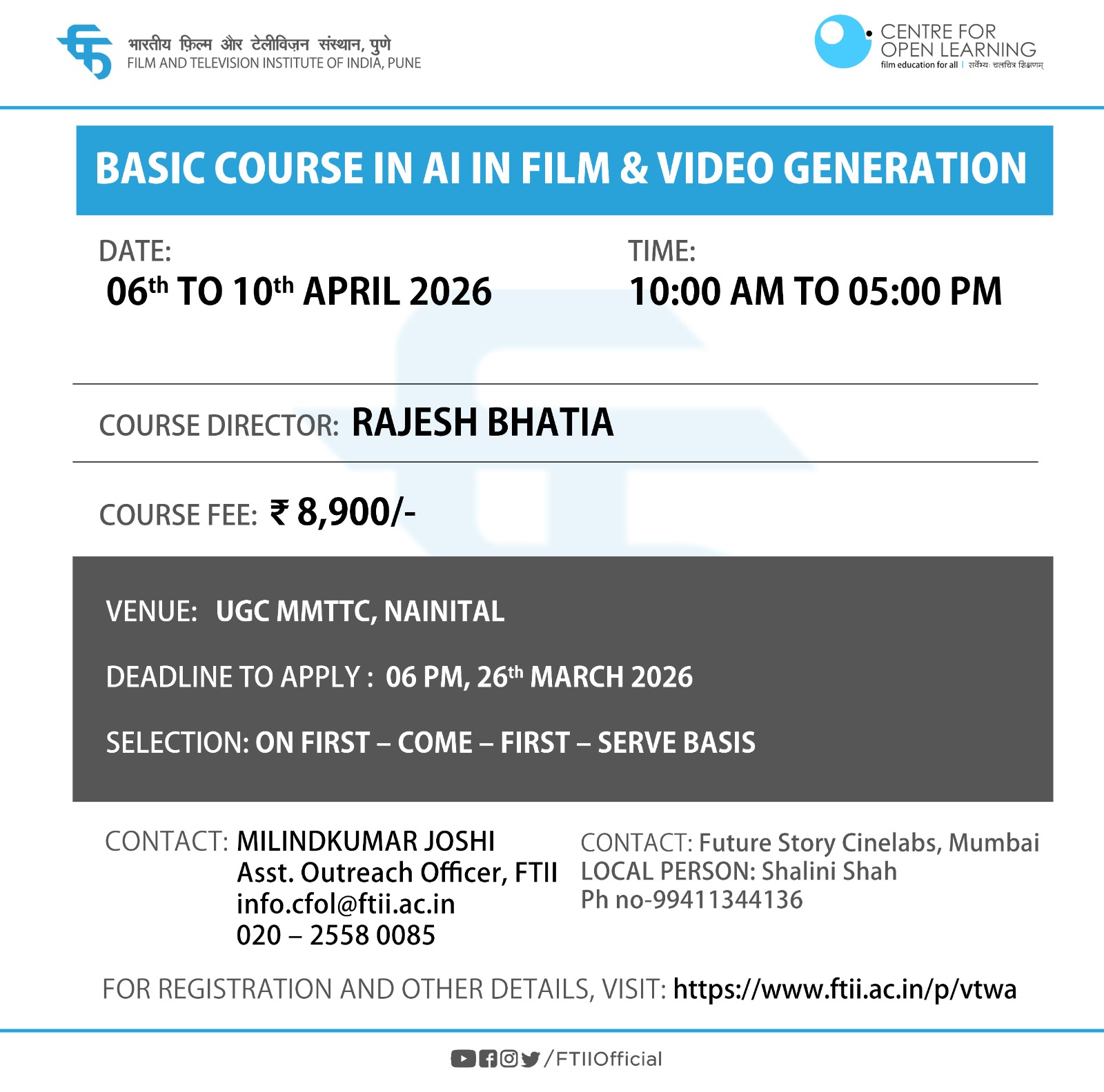 Basic Course in AI in Film &amp; Video Generation in Nainital (06th to 10th April 2026)