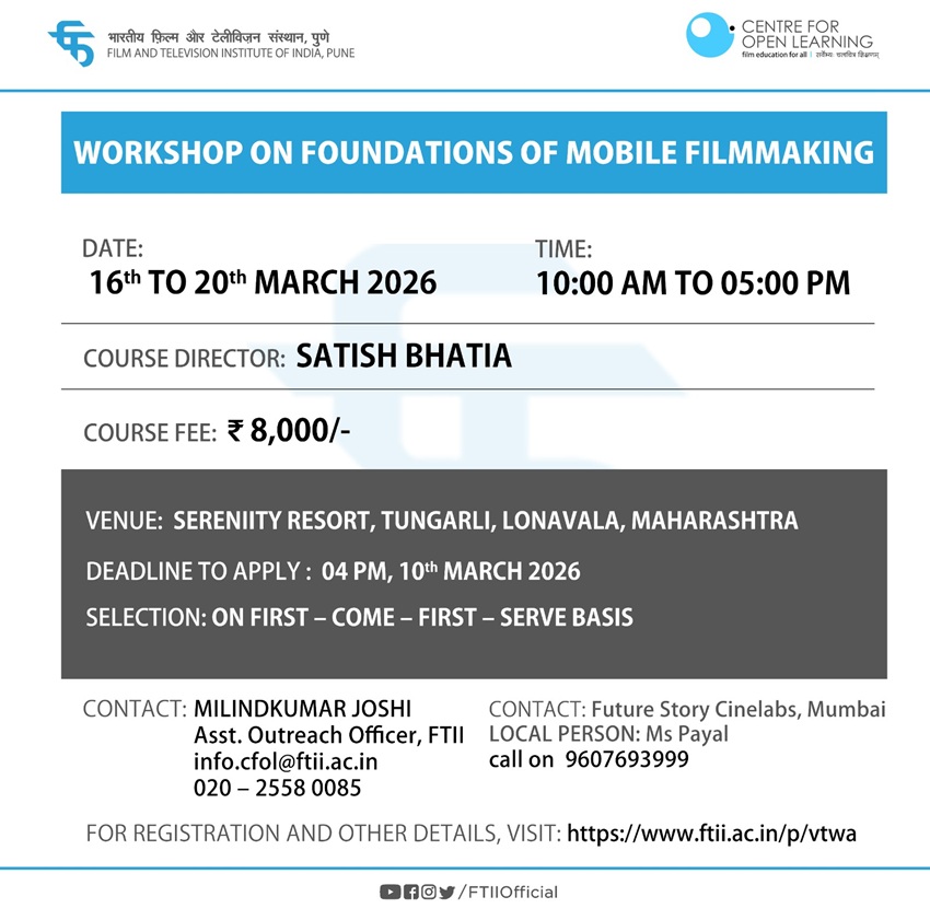 Workshop on Foundations of Mobile Filmmaking in Lonavala (16th to 20th March 2026)